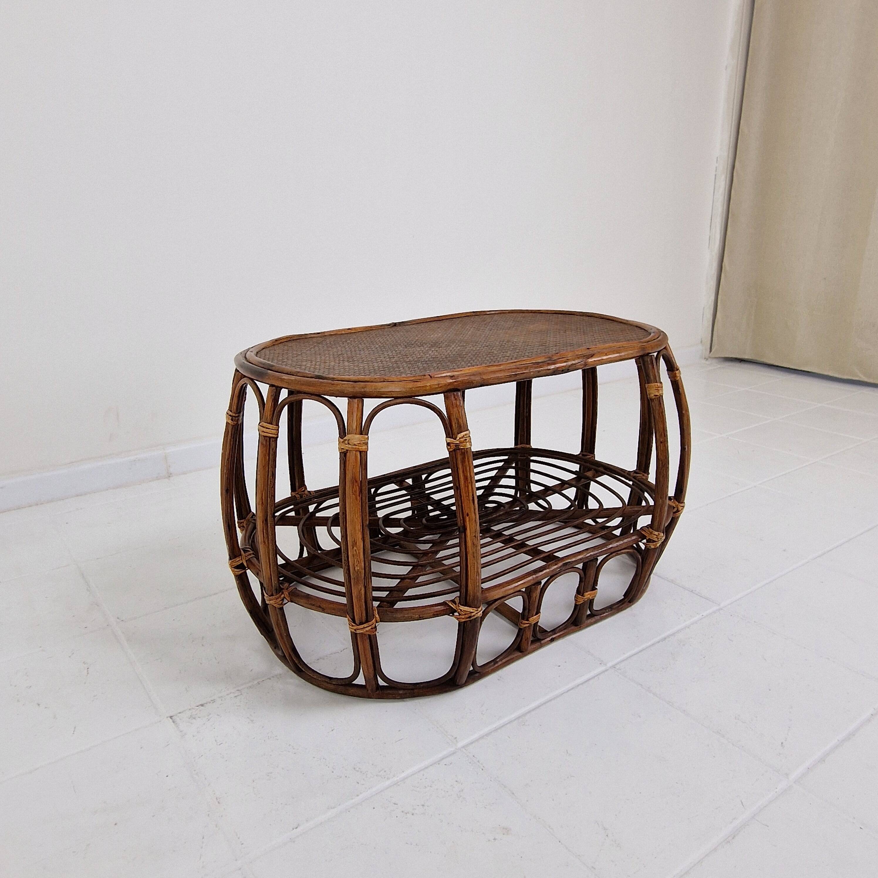 Italian Wicker and Rattan Coffee Table, 1970s