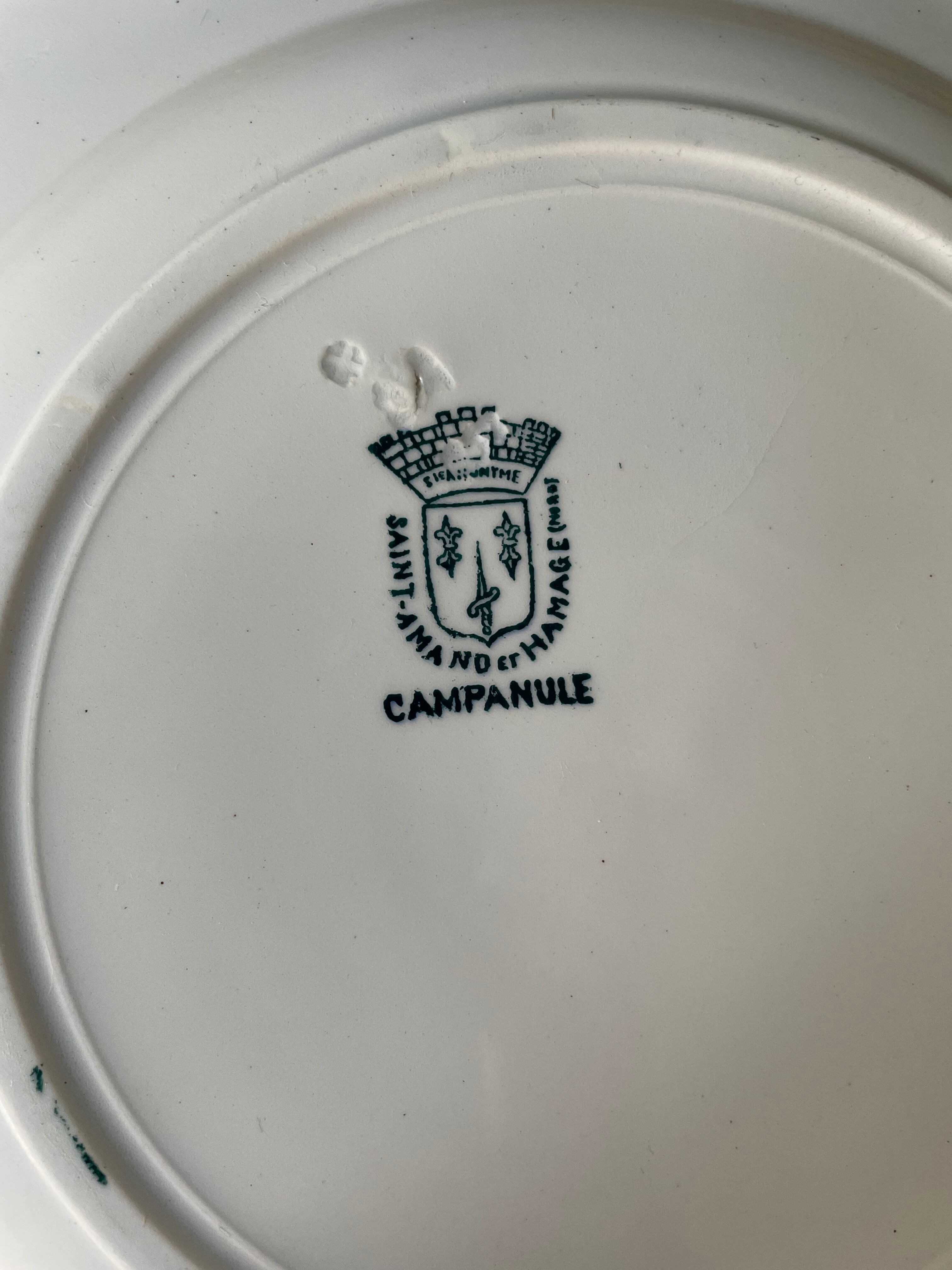 Lot de 9 assiettes plates Terre de Fer modèle « Campanule » St Amand et Hamage