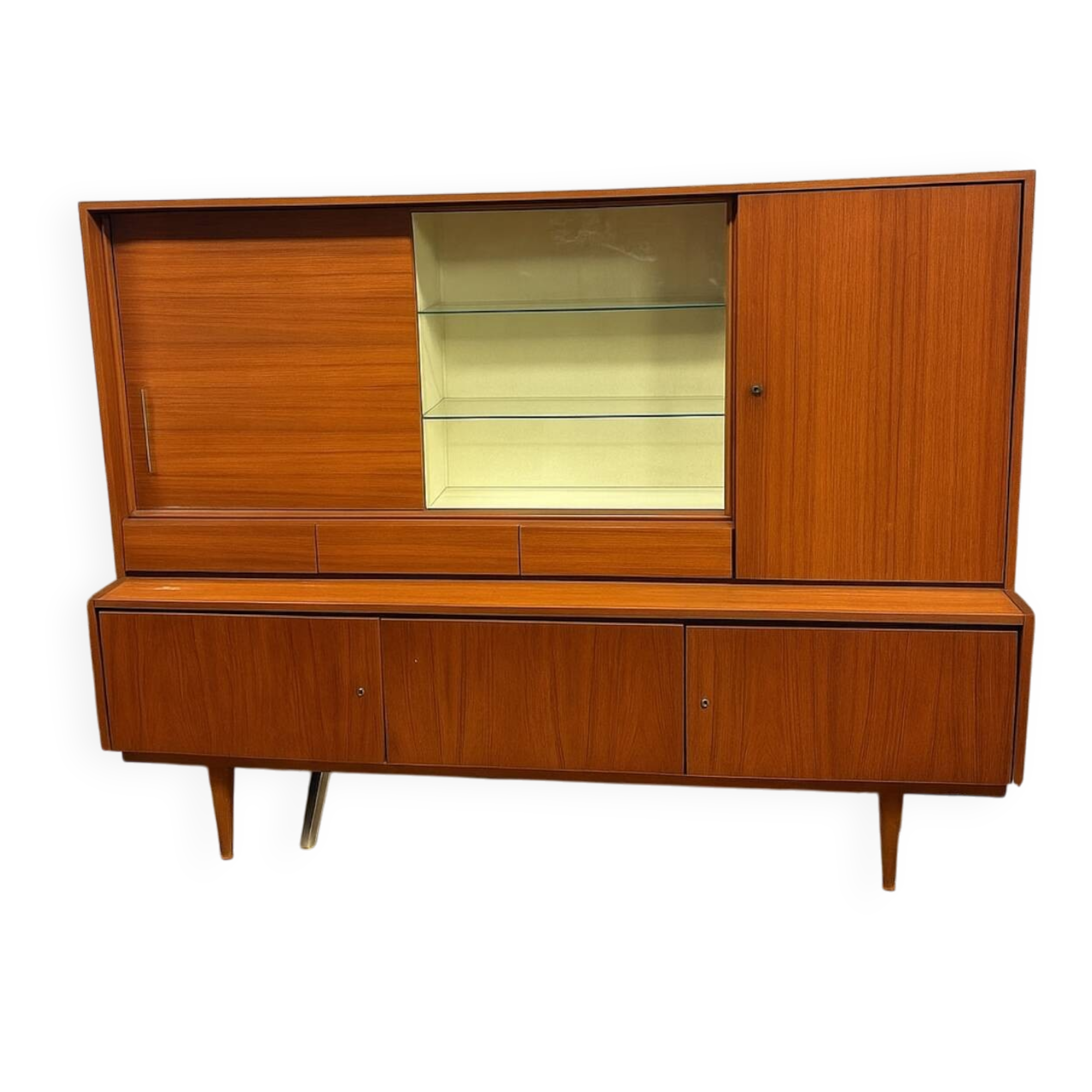 Vintage Scandinavian teak sideboard with compass feet from the 70s