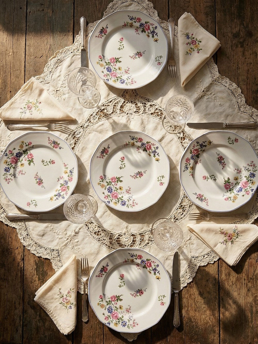 7 dessert plates Bernardaud Limoges porcelain with floral decoration from the 1920s to 1950s.