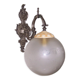 French baroque style silver metal & porcelain wall light glass shade 4169