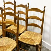Set of 6 French Elegant Oak Farmhouse Country Dining Chairs wit Rush Seatin