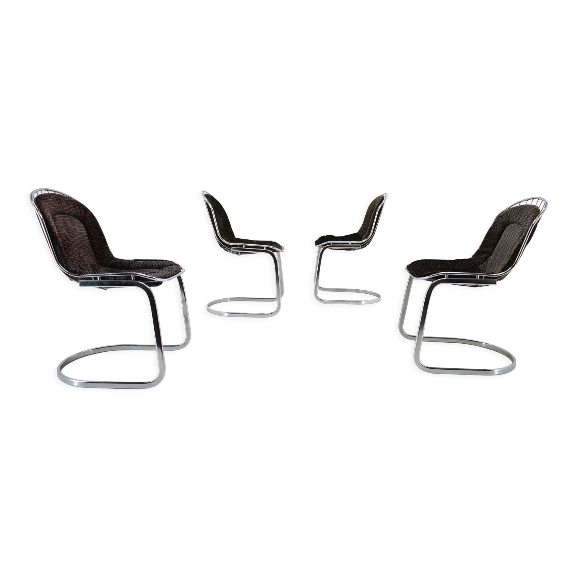 Set of four chrome dining chairs, italy, 1970s