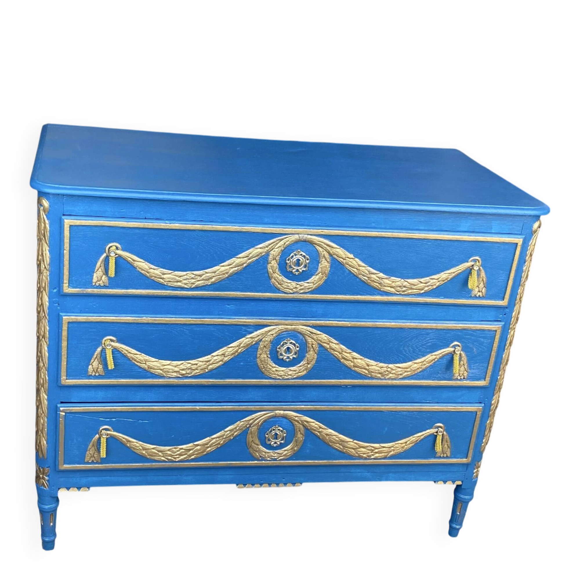 Commode Louis XVI Relookée Bleu Roi et Dorures
