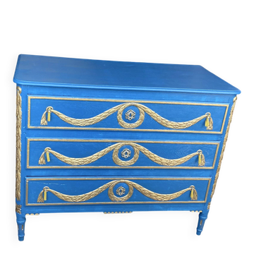 Louis XVI Commode Restyled in Royal Blue and Gold Leaf