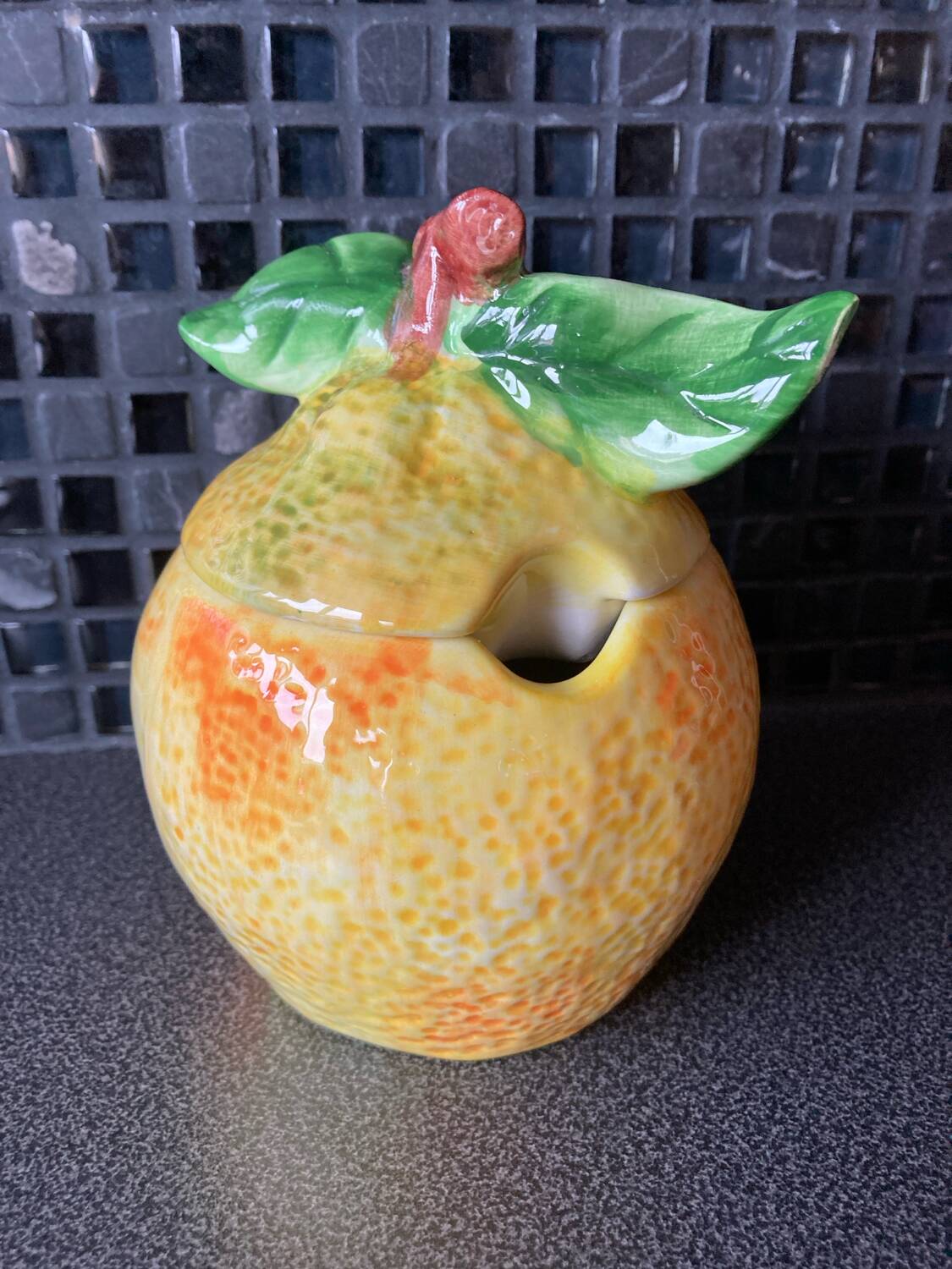 Orange slip sugar bowl