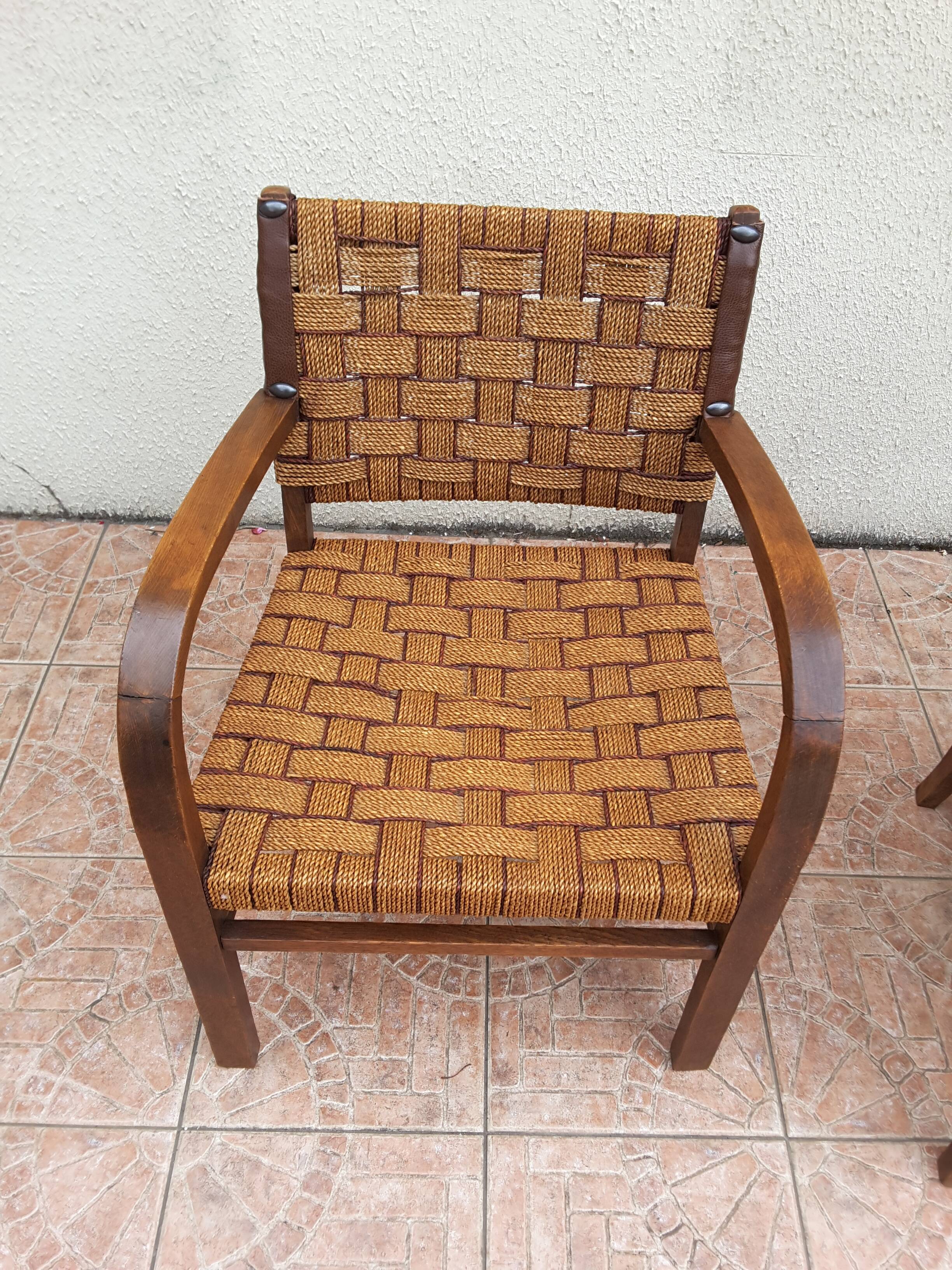 Paire de fauteuils bridge bois et corde