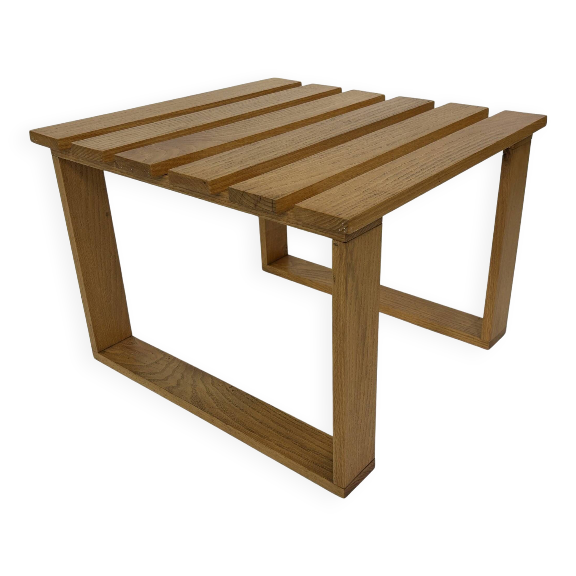 Vintage 1970s coffee table/side table, white oak slats slatted design