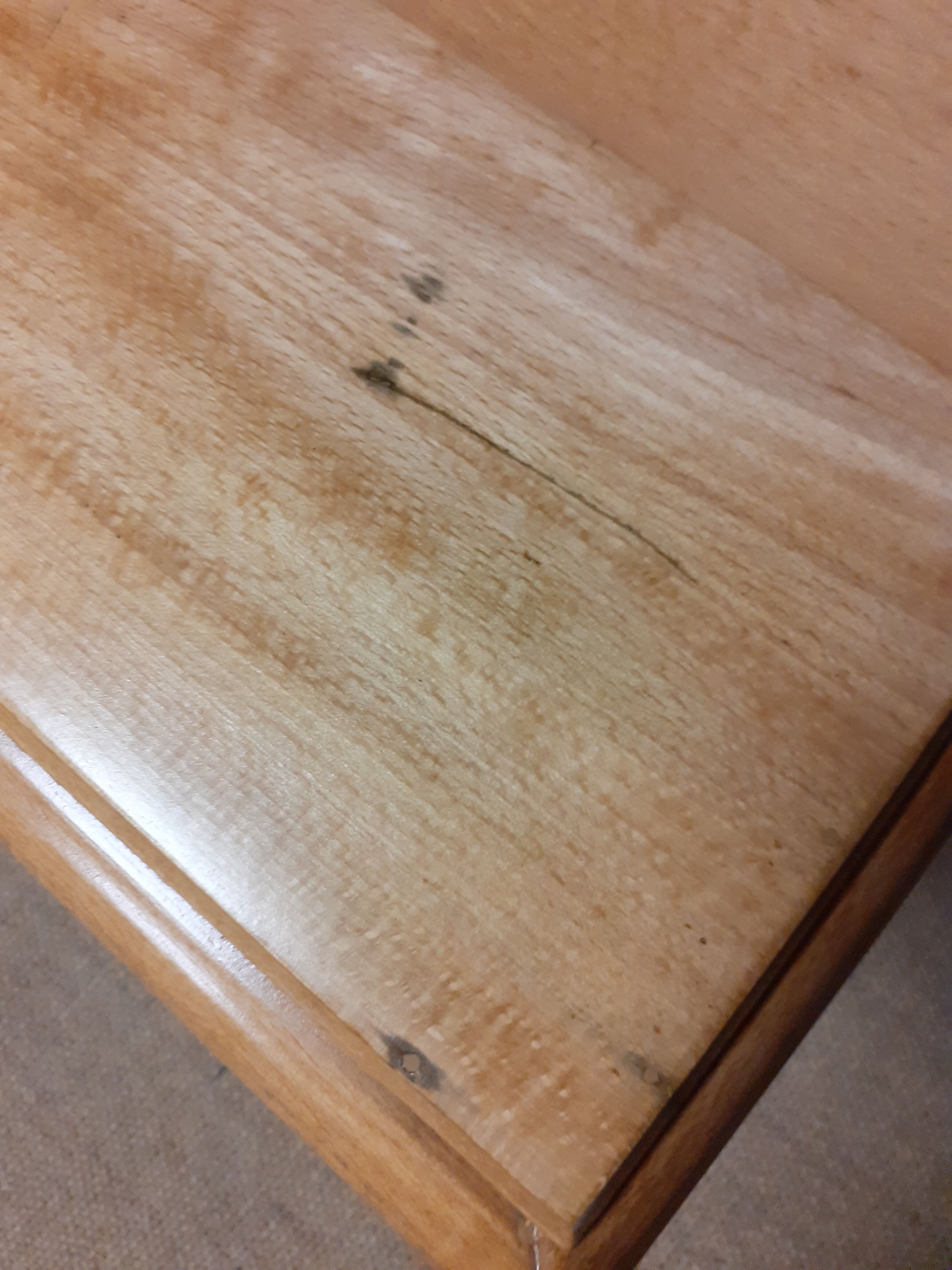 Old desk table in patinated anthracite revamped beech.