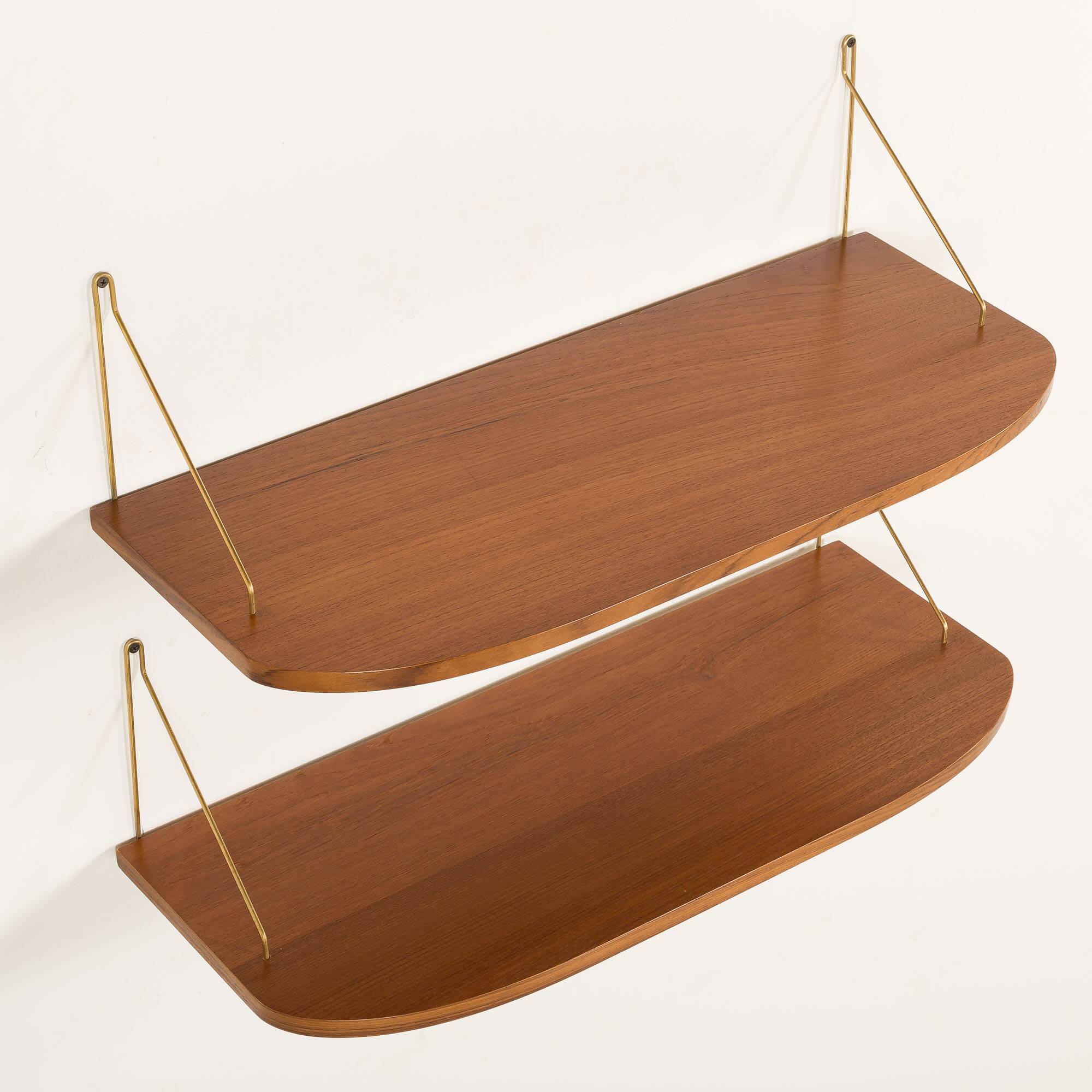 Danish extra deep teak floating shelves, set of 2