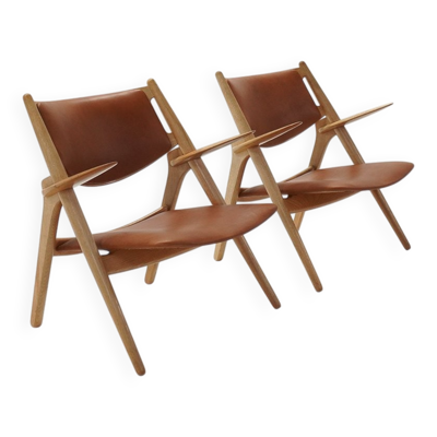 Chaises lounge Sawbuck CH28 vintage par Hans J. Wegner pour Carl Hansen, années 1960, ensemble de 2.