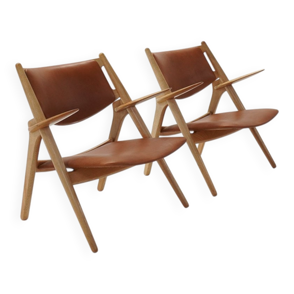 Chaises lounge Sawbuck CH28 vintage par Hans J. Wegner pour Carl Hansen, années 1960, ensemble de 2.