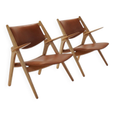 Chaises lounge Sawbuck CH28 vintage par Hans J. Wegner pour Carl Hansen, années 1960, ensemble de 2.