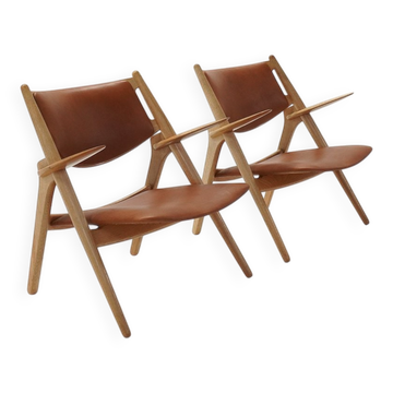 Vintage CH28 Sawbuck Lounge Chairs by Hans J. Wegner for Carl Hansen, 1960s, Set of 2