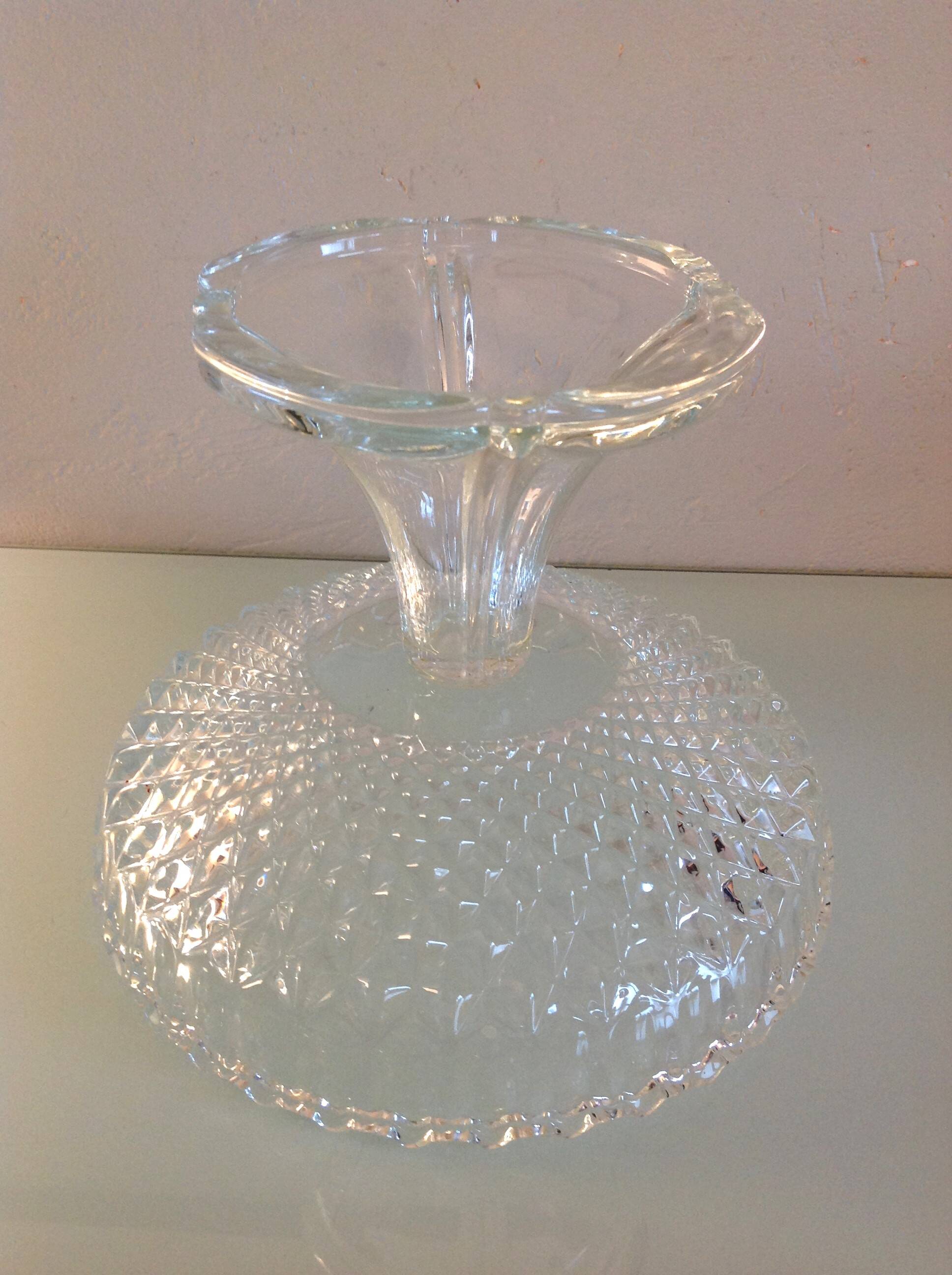 Chiseled glass footed cup / vintage 60s-70s