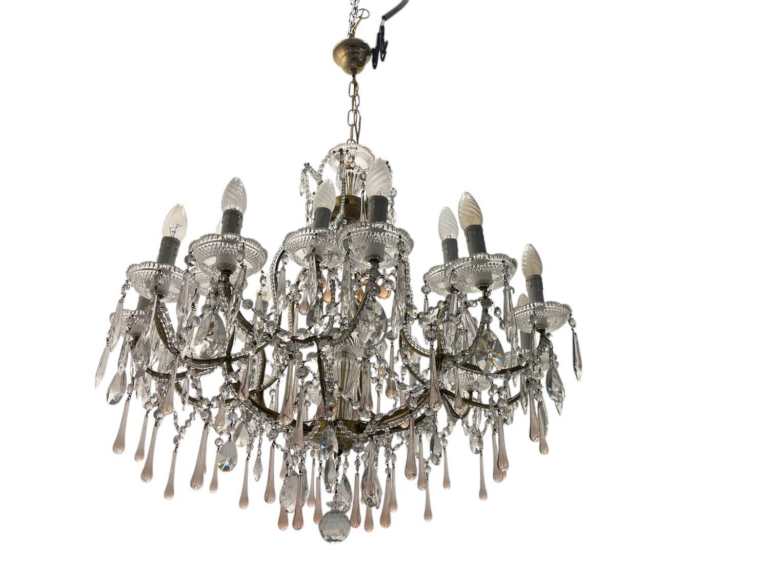 Large Crystal Beaded Pink Murano Glass Chandelier