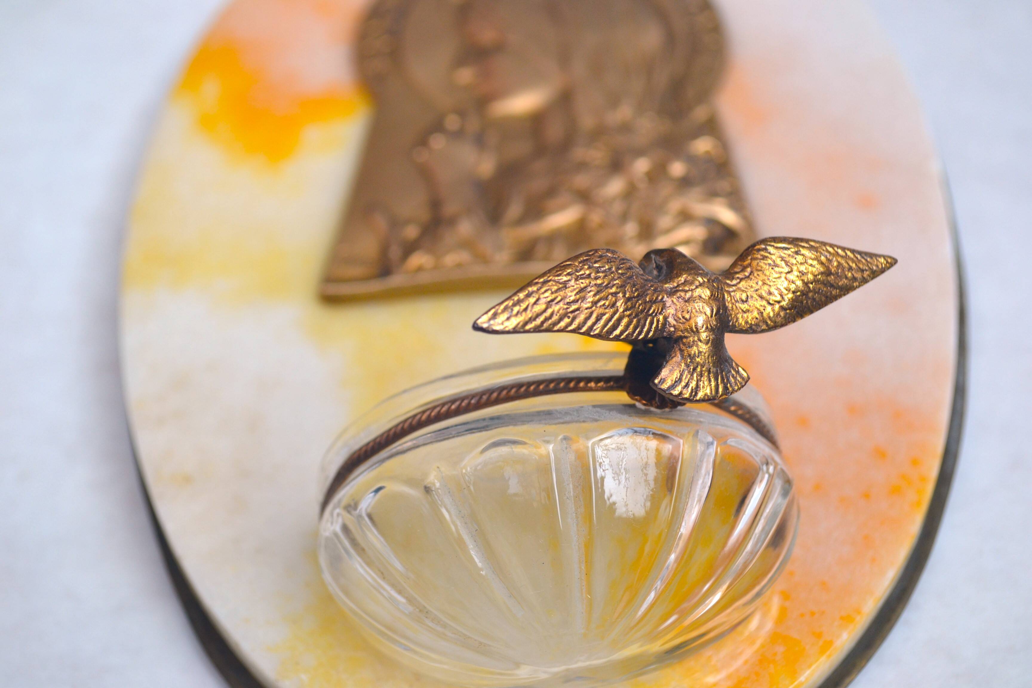 art nouveau holy water stoup Virgin