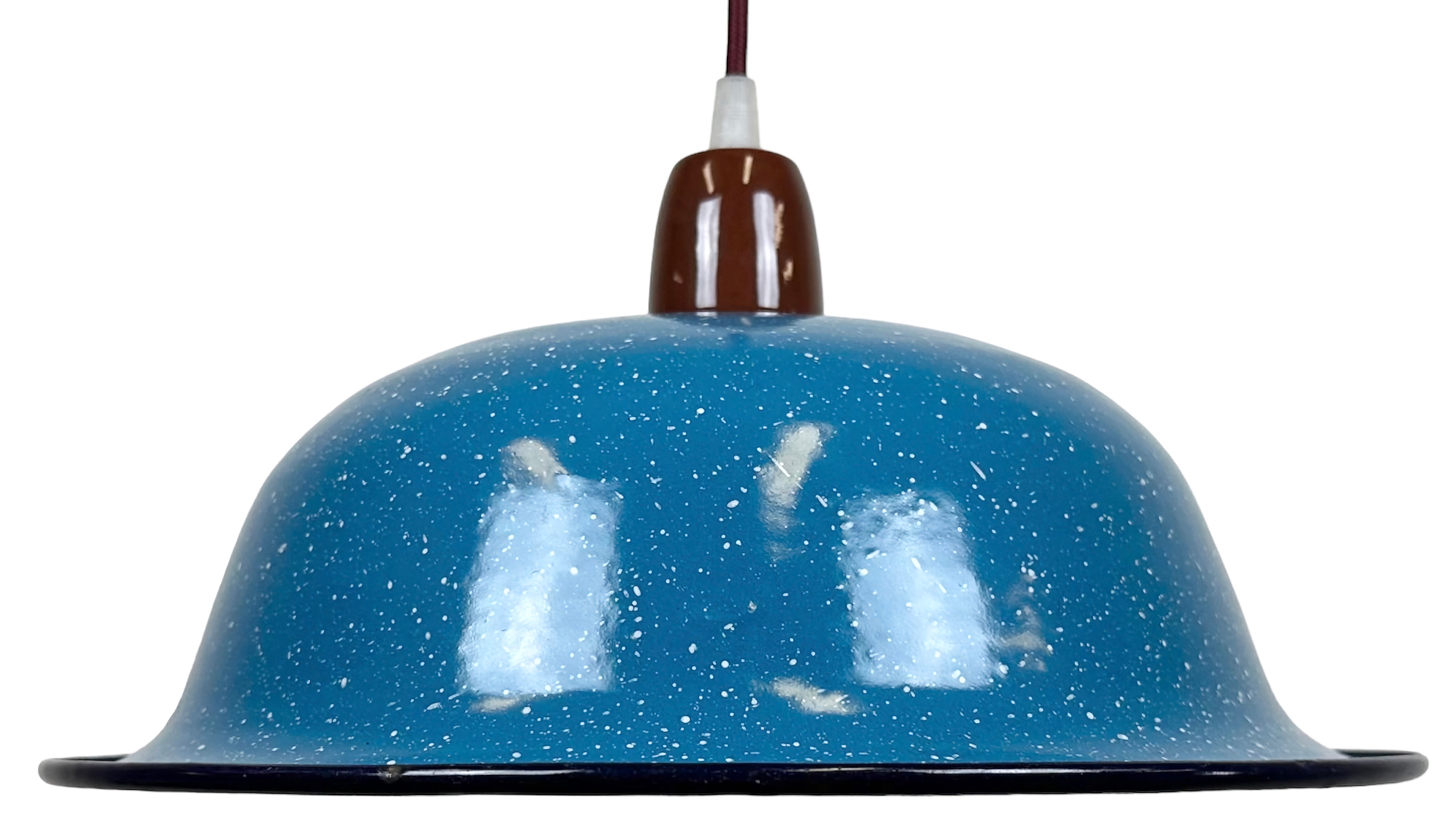 Industrial Factory Blue Enamel Ceiling Lamp, 1960s