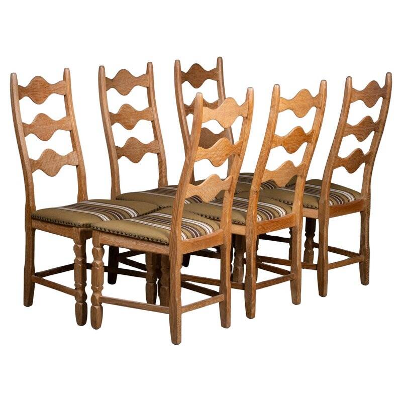 Brutalist Oak Dining Chairs by Henning Kjærnulf, 1960s, Set of 6