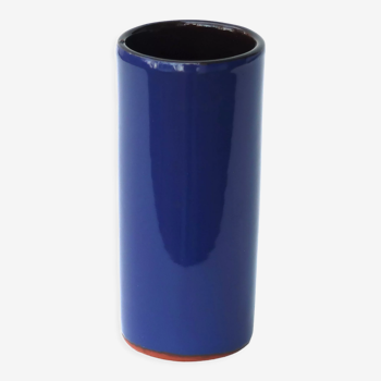 Vase rouleau bleu en céramique, années 70