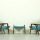 Ensemble de 2 fauteuils avec pouf assorti par Yngve Ekström pour Pastoe, années 1960