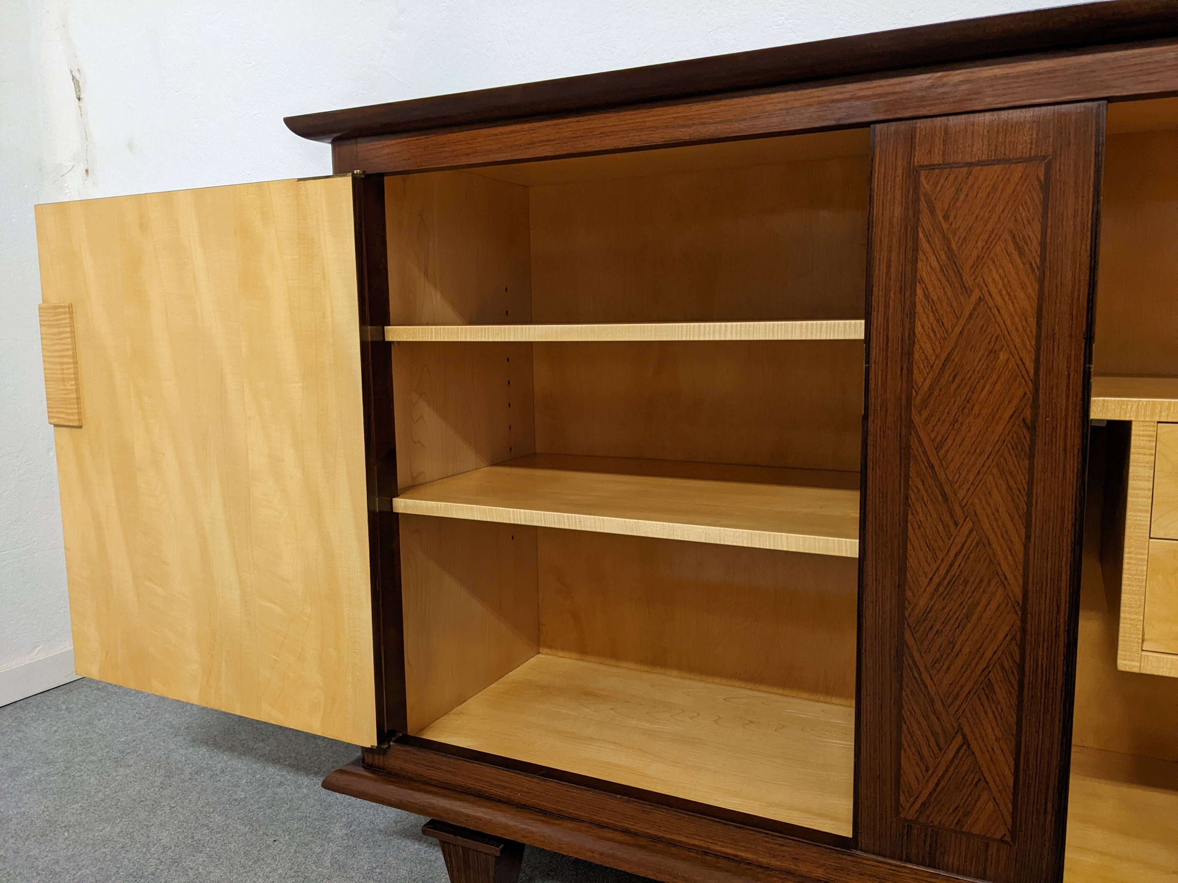 Art Deco style sideboard in rosewood and sycamore, France circa 1950