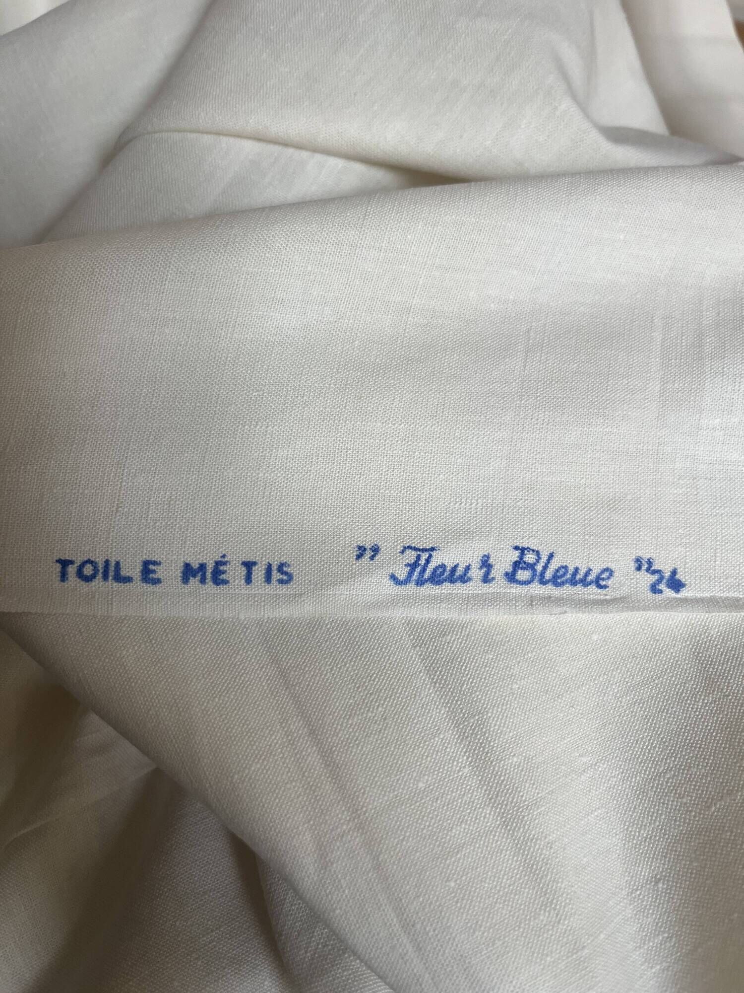 Drap ancien monogrammé BL - Toile métis "Fleur bleue"