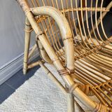 Rattan basket armchair with its cushion