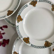 6 antique earthenware dessert plates, ironstone, Moulin des Loups Aubépine