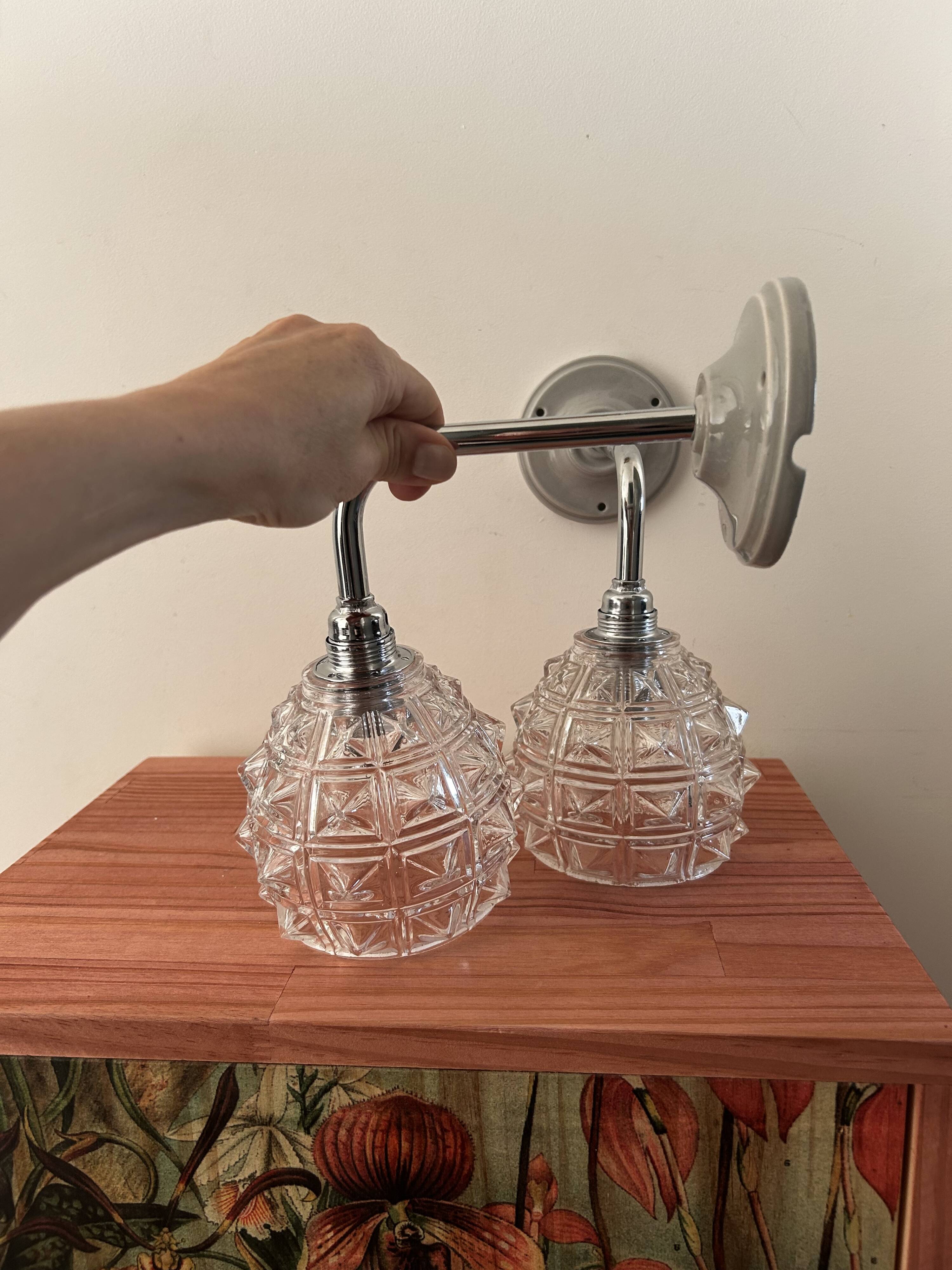 Pair of chrome wall lights