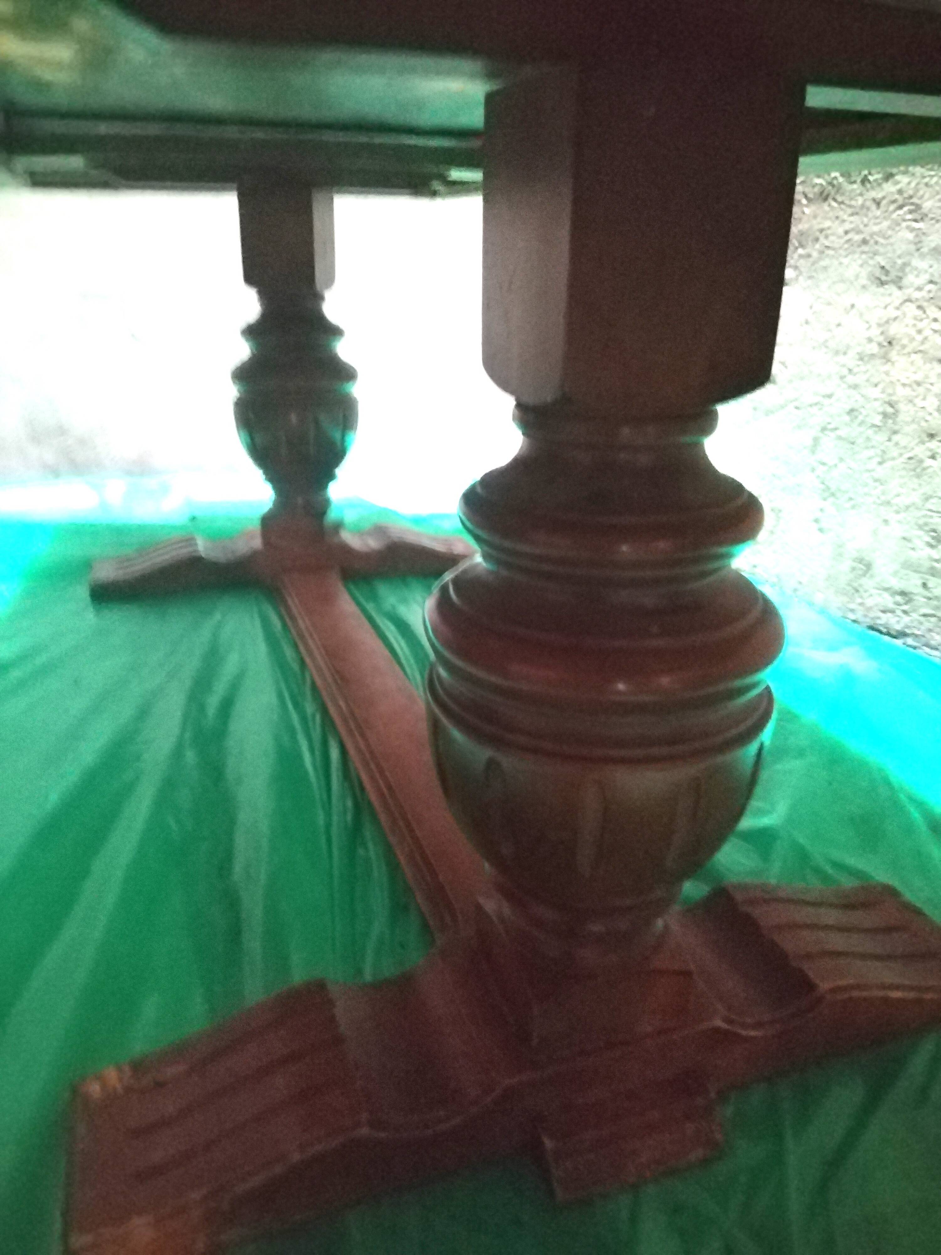 Large cream marble coffee table with solid cherry wood base
