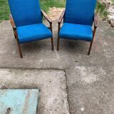Pair of blue Mid-Century armchairs in fabric by Jiří Jiroutek for Interier Praha (1960s)