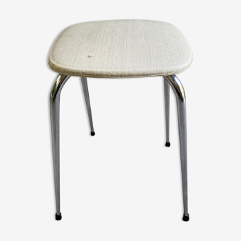 Vintage seated stool in skaï cream and feet chrome metal