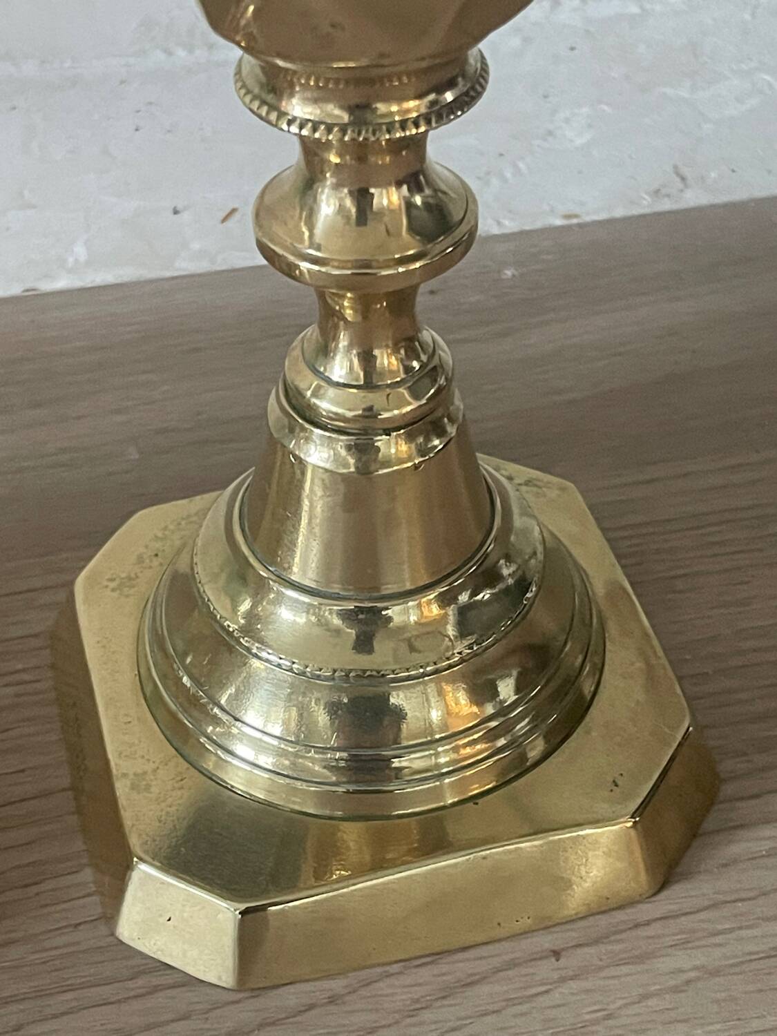 Pair of antique english princess of diamonds brass candlesticks