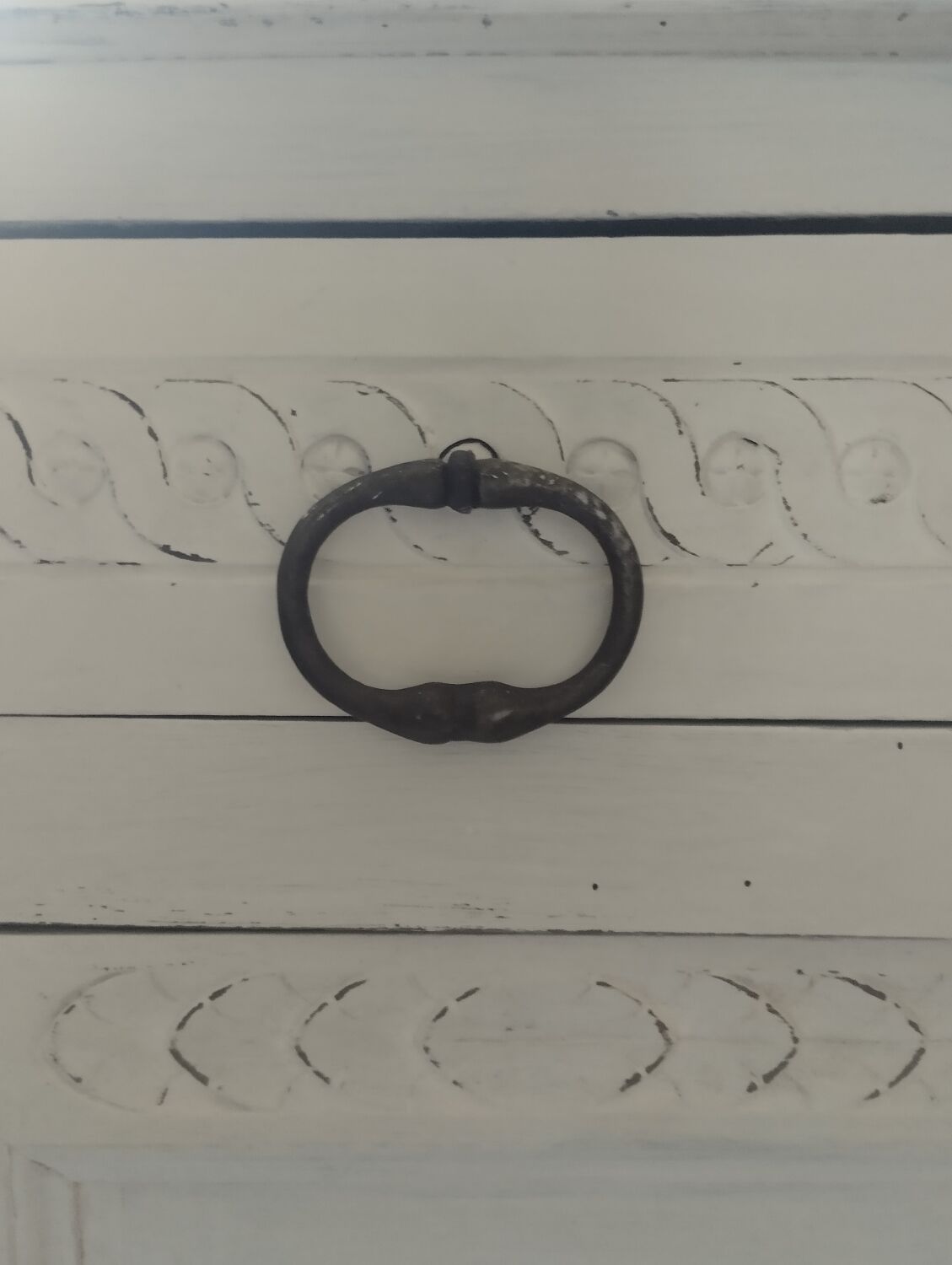 Carved walnut sideboard, white patina