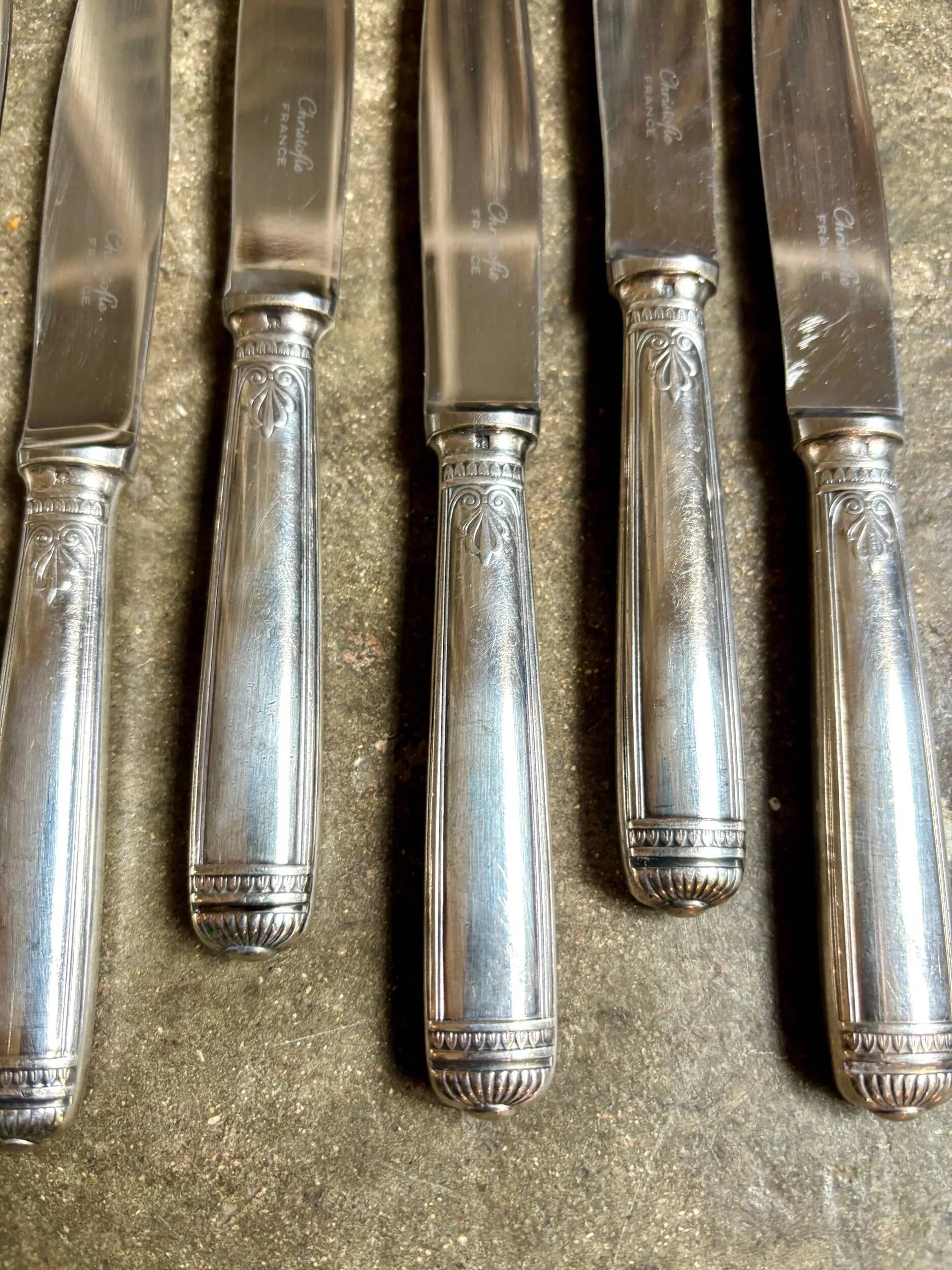 6 Christofle silver-plated dessert knives, "Malmaison" service