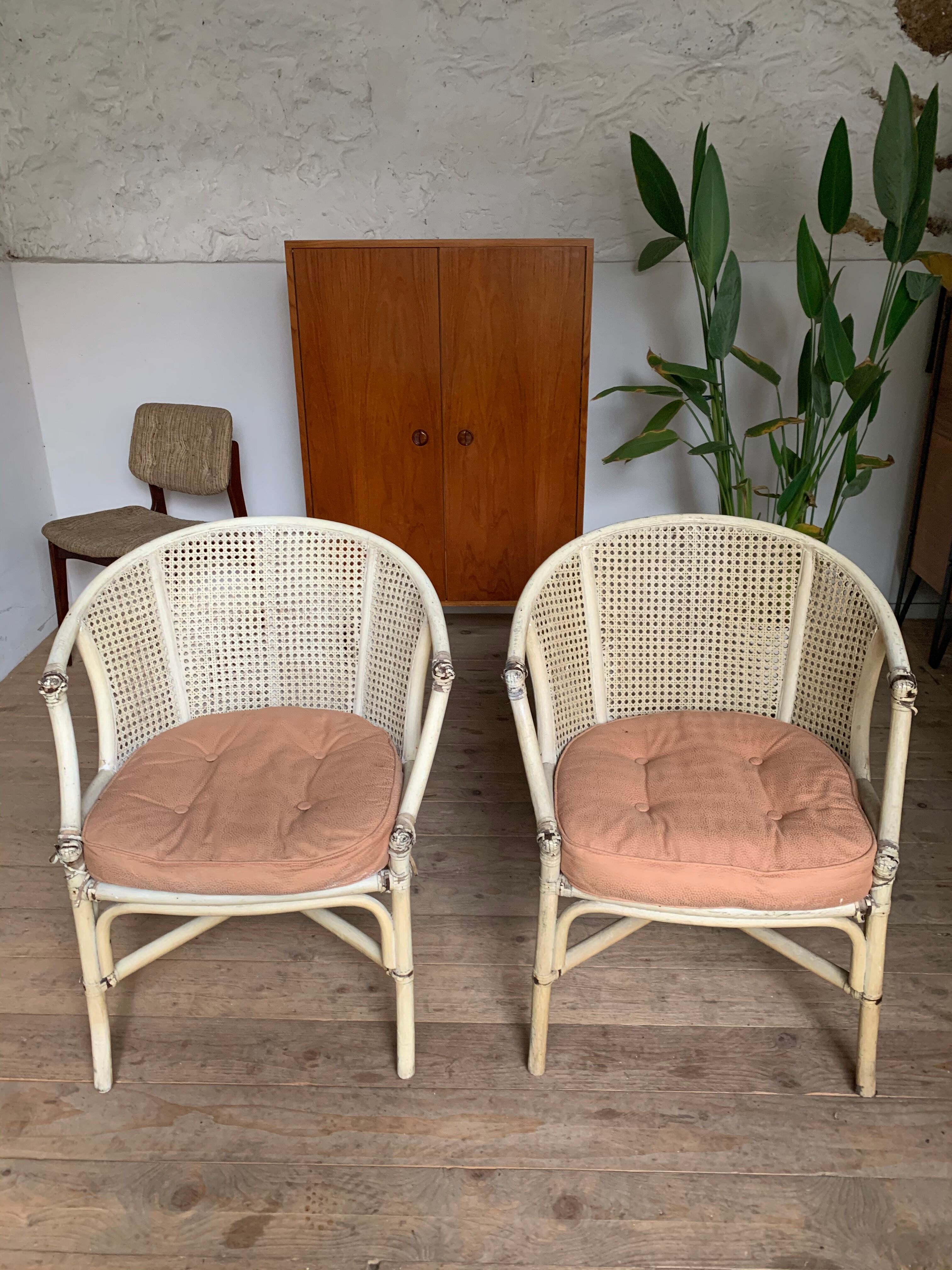Rattan and canning armchair