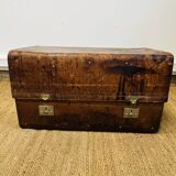 Large Gustave Keller leather trunk with multiple compartments