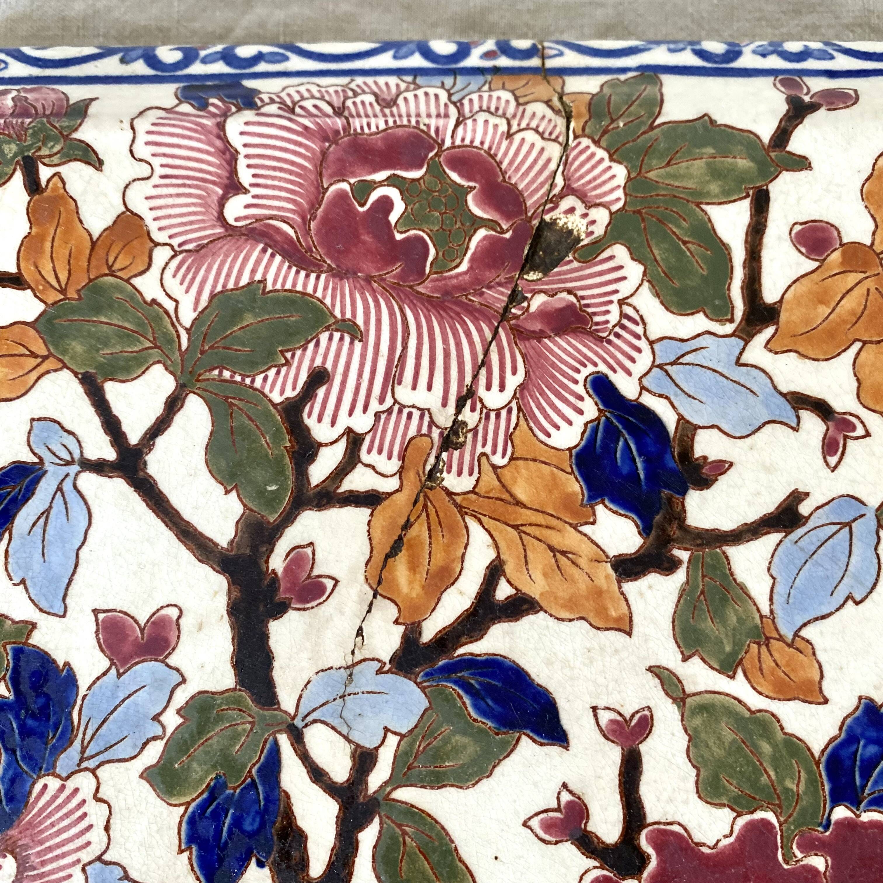 Gien earthenware trivet, Peonies