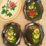 Set of 3 plastic trays vintage Russian flowers