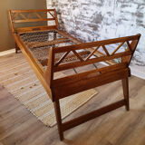 folding bed wood, daybed, solid oak, vintage, 50s
