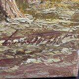 Oil on canvas, autumn lake landscape mountain lake