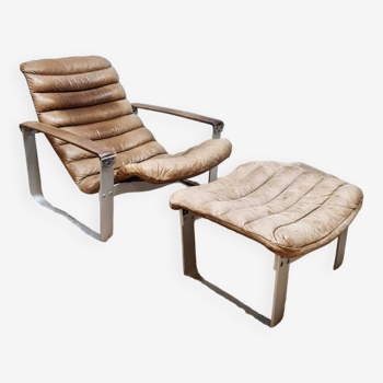 Vintage leather & chrome lounge chair