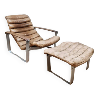 Vintage leather & chrome lounge chair