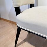 Art Deco Chairs in Black Lacquer in Cream Velour, France, 1930s, Set of 8