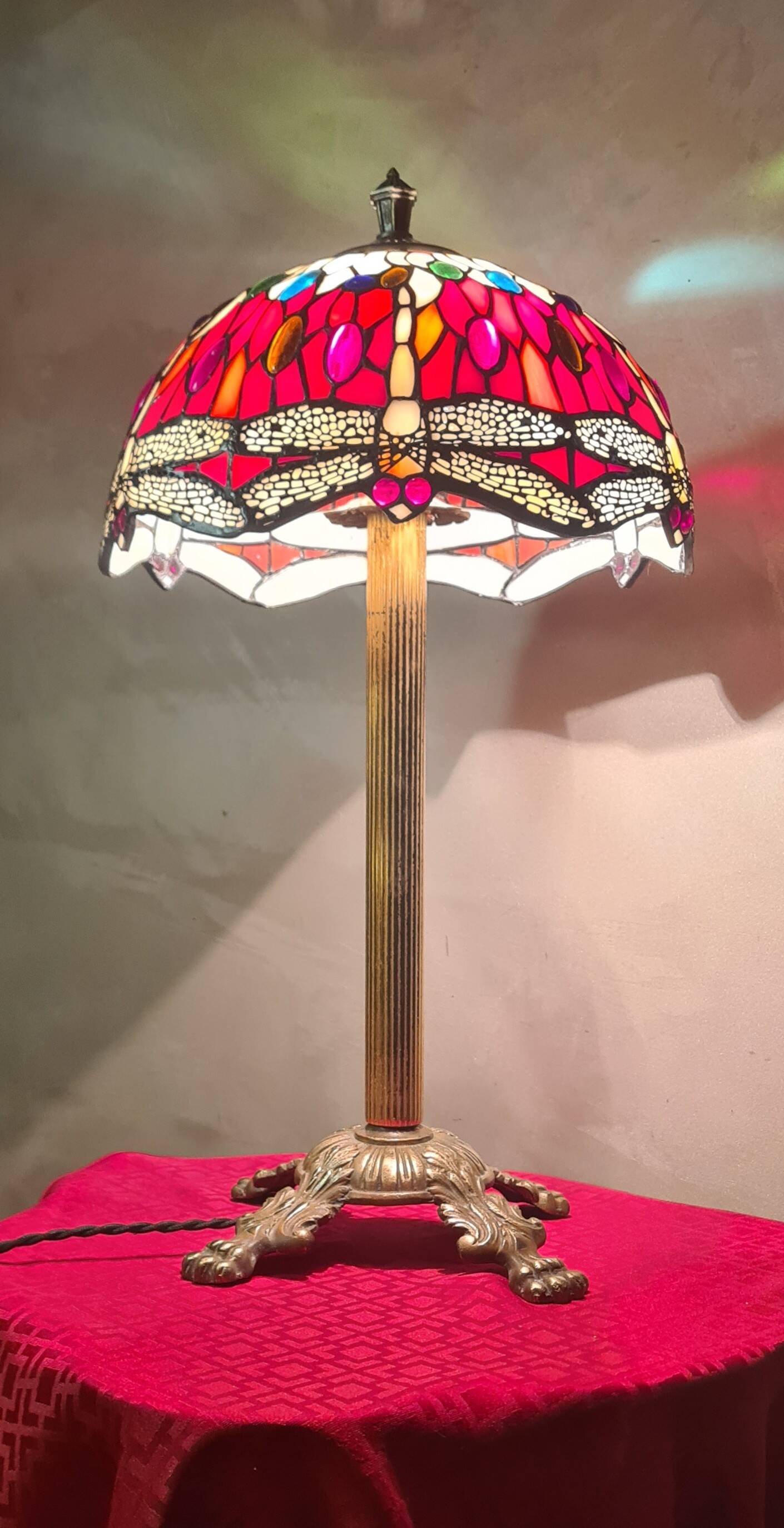 antique bronze lamp, glass paste lampshade, electrically redone