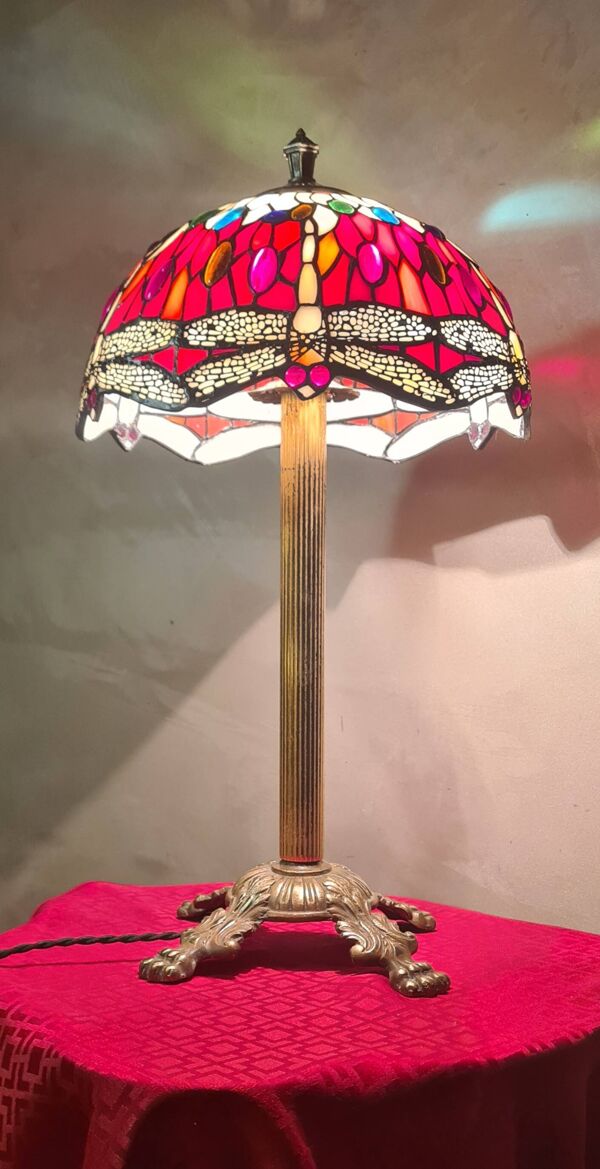 lampe ancienne bronze abat jour pate de verre ,elec refait a