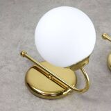 Vintage italian golden and opaline wall lamps, set of 2