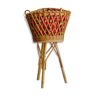 Old rattan worker or sewing box