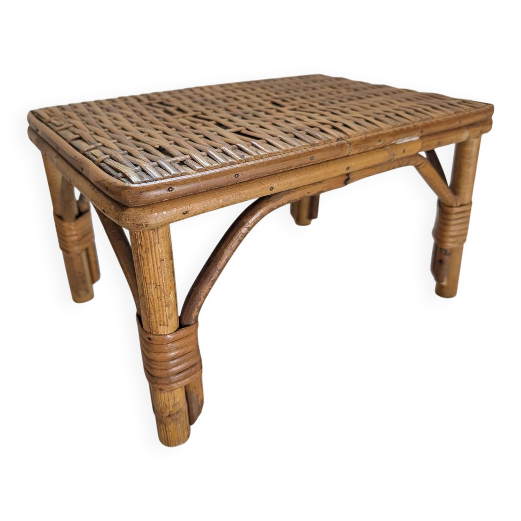Petit banc en rotin et osier – années 1960
